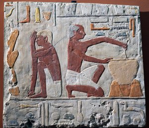 Preparação e cozedura de pão, 2500-2350 BC (calcário pintado)