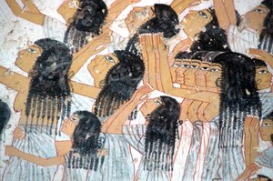 Antigo Egipto, Pintura, Mulheres lamentando em cortejo fúnebre, Túmulo de Ramose, Vale dos Nobres, Tebas de Egyptian Egyptian