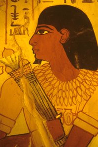 Antigo Egipto, Túmulo de Sennufer, pintura mural, mural, fresco, Sennufer a receber botões de lótus, Presidente da Câmara de Tebas, superintendente de Amenófis II de Egyptian Egyptian