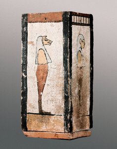 Antiquite egípcia: urna funerária de madeira ou canope. Século XI-XIV AC. Mosteiro de Montserrat. Museu de Montserrat. de Egyptian Egyptian