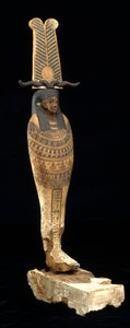 Figura de Ptah-Sokar-Osiris, 332-30 aC (madeira, policromada e ouro) de Egyptian Ptolemaic Period