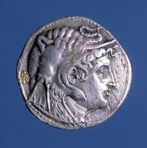Moeda de prata com a efígie de Ptolomeu I Soter (367 a.C. - 283 a.C.), Rei do Egipto.