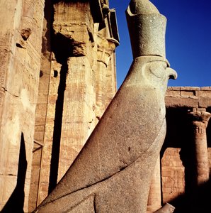 Estátua, horus, corte, ofertas, templo, horus