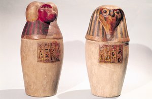 Cópias de dois potes canopos New Kingdom (madeira pintada)
