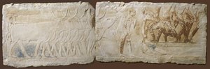 Socorro de Camponeses que Dirigem Gado e Pesca, Reino Antigo, 2450-2290 aC (calcário pintado)