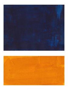 Blocos abstratos em azul-índigo e laranja de Ejaaz Haniff