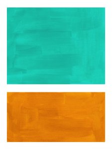 Blocos em tons vibrantes de azul-petróleo e laranja de Ejaaz Haniff