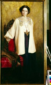Retrato da atriz Vera Komissarjevskaia (Komissarzhevskaya) (1864-1910). Pintura de Ekaterina Sergeevna Zarudnaya Kavos (1862-1918), óleo sobre tela, por volta de 1906. Arte russa do século XX. State Central A.Bakhrushin Theatre Museum, Moscou. de Ekaterina Sergeevna Zarudnaya Kavos