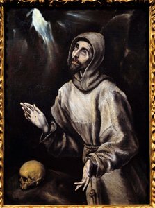 São Francisco de Assis (1181-1226) recebendo pintura de estigma (Vanita) de Domenikos Theotokopoulos dit El Greco (1541-1614) 1595 Sol. 0,76x0,57 m Pau, Museu de Belas Artes de El Greco