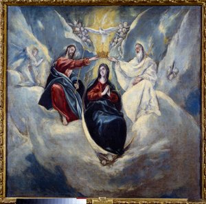 The Coronation of the Virgin Painting de Domenikos Theotokopoulos dit El Greco (1541-1614) 1595 Sun. 0,99x1,01 m Madrid, Museu do Prado de El Greco
