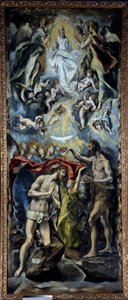 O Batismo de Cristo Pintura por Domenikos Theotokopoulos dit El Greco (1541-1614) 1596 Sol. 3,5x1,44 m Madrid, Museu do Prado de El Greco