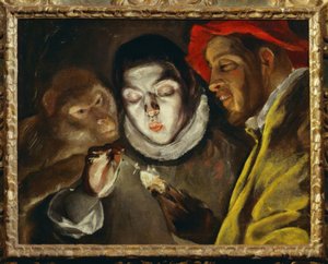 Macaco, vela acesa menino e homem de El Greco