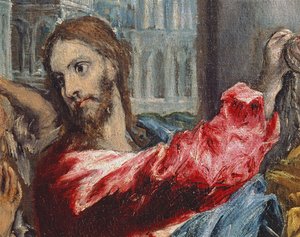 Cristo dirigindo os comerciantes do templo, detalhe de Cristo, c.1600 óleo sobre tela detalhe de 29580