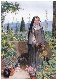 Santa Clara no jardim do mosteiro que ela fundou (litho) de Eleanor Fortescue Brickdale