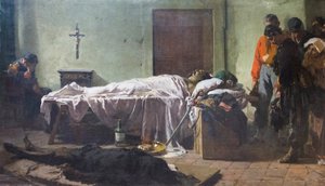 O corpo de Luciano Manara visitado por soldados