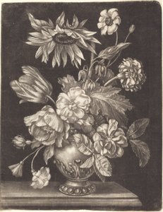 Natureza morta floral com um girassol de Elias Christoph Heiss