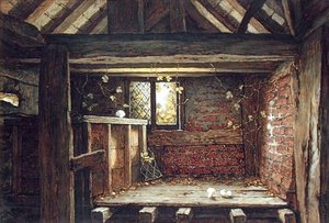 Entre os Rafters, Speke Hall, Liverpool (aguarela sobre papel a bordo) de Elias Mollineaux Bancroft