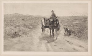 Paisagem com carroça de cavalos