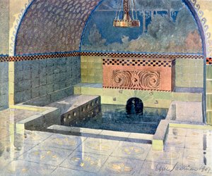 Banheiro da casa de campo Merijoki, projetada por Eliel Saarinen, de 