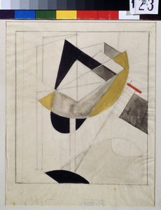 Proun 19 (Proun 19) - Obra de Lazar Lissitskij dit El Lissitskij (Lissitsky ou Lissitski ou Lissitzky) (1890-1941), Guache e tinta sobre papel, por volta de 1920 - vanguarda russa, início do século 20, arte abstrata - Estado Tretyakov Galeria, Moscou de Eliezer Markowich Lissitzky