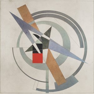 Cunha com Quadrado Vermelho (guache sobre papel) de Eliezer Markowich Lissitzky