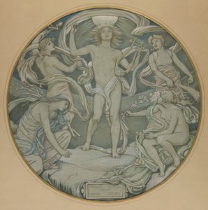 Caricatura para Center Circle of Huntington Ceiling: Apollo e atendentes de Elihu Vedder