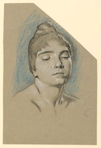 Desenho, Esboço de retrato de uma jovem mulher com os olhos fechados, ca. 1885 de Elihu Vedder