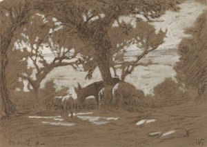 Mt. Colognola - Ovelhas pastando no Lago Trasimeno, c. 1878. de Elihu Vedder