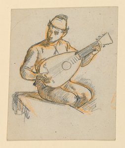 Menino sentado tocando um alaúde de Elihu Vedder