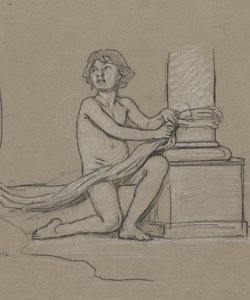 Estudo para menino agachado ao lado da coluna de Elihu Vedder