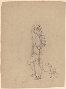 Estudo de caçador com cães de Elihu Vedder