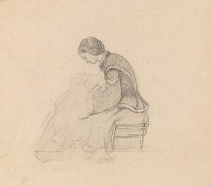 Estudo de uma menina lendo, c. 1858. de Elihu Vedder
