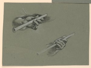 estudos de duas mãos segurando flautas (?) de Elihu Vedder