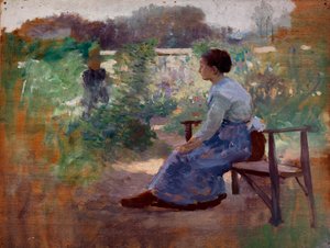 Mulher sentada num jardim
