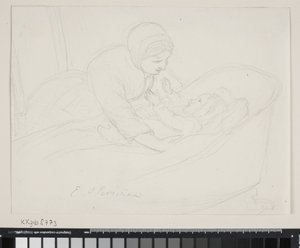 A mãe levanta uma criança do berço de Elisabeth Jerichau Baumann