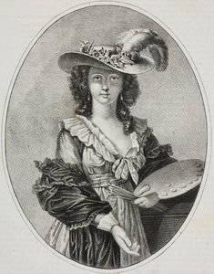 Autorretrato com paleta, da pintora francesa Elisabeth Vigee Le Brun, litografia de Giovanni Mariani de Poliorama Pittoresco, n 42, 28 de maio