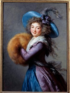 Retrato de Madame Mole Reymond (1759-1833), atriz da Comédia Italiana Ela está usando um chapéu emplumado e usa uma manga. Pintura de Marie Elisabeth Louise Vigee Le brun (ou Vigee-Lebrun ou Vigee Lebrun) (1755-1842) 1786 Sun. 1,04x0,76 m - Retrato o de Elisabeth Louise Vigee Lebrun