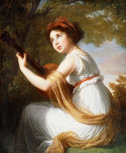Retrato da filha do artista, sentada com três quartos de comprimento, tocando violão, c.1797 de Elisabeth Louise Vigee Lebrun