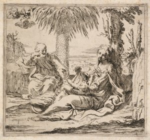Descanse na fuga para o Egito. de Elisabetta Sirani