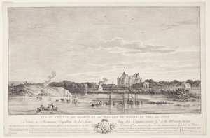 Vista do Château de Madrid e Pavillon de Bagatelle (Vue du Chateau de Madrid et du Pavillon de Bagatelle pres de Paris) de Elise Saugrain