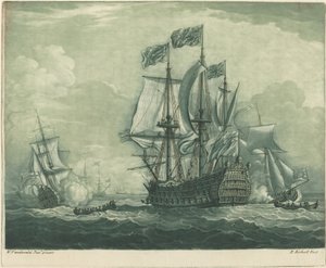 Cena do navio com o Man-of-War, década de 1720.
