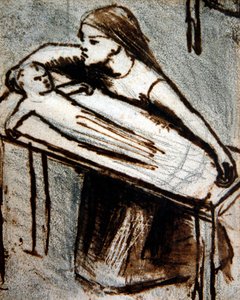 Kneeling Girl with Baby (caneta e tinta sobre papel)