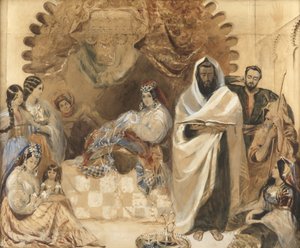 Um Brit Milah em Tangiers, 1838 (wc e bodycolour em papel, incrustado com vidro colorido)