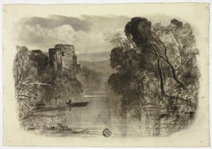 Rio com ruína do castelo e barco I de Elizabeth Murray