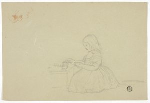 Esboço de Young Girl Pouring Tea e Profile (reto) e Sketch of Italian City Street (verso) de Elizabeth Murray