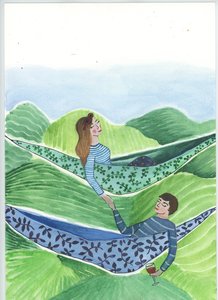 Hanging Out, 2018 (aguarela e colagem) de Elizabeth Rider