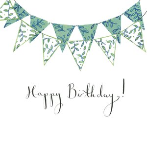 Feliz Aniversário Bunting, 2018 (aguarela e colagem) de Elizabeth Rider