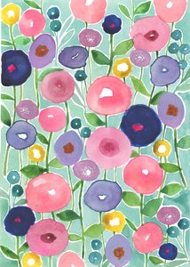 Papoilas em flor sobre fundo aquoso, 2018 (aguarela)