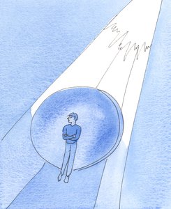 Um católico que se recusa a acreditar nalgumas verdades da Fé ergue uma barreira na sua alma e impede-se a si próprio de obter uma compreensão mais clara da Verdade, 2005 (aguarela sobre papel) de Elizabeth Wang