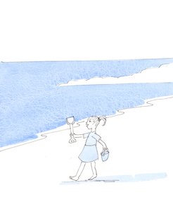Uma criança obediente e feliz, de férias, tem a liberdade de fazer uma ou outra coisa boa na praia, 2005 (aguarela sobre papel) de Elizabeth Wang